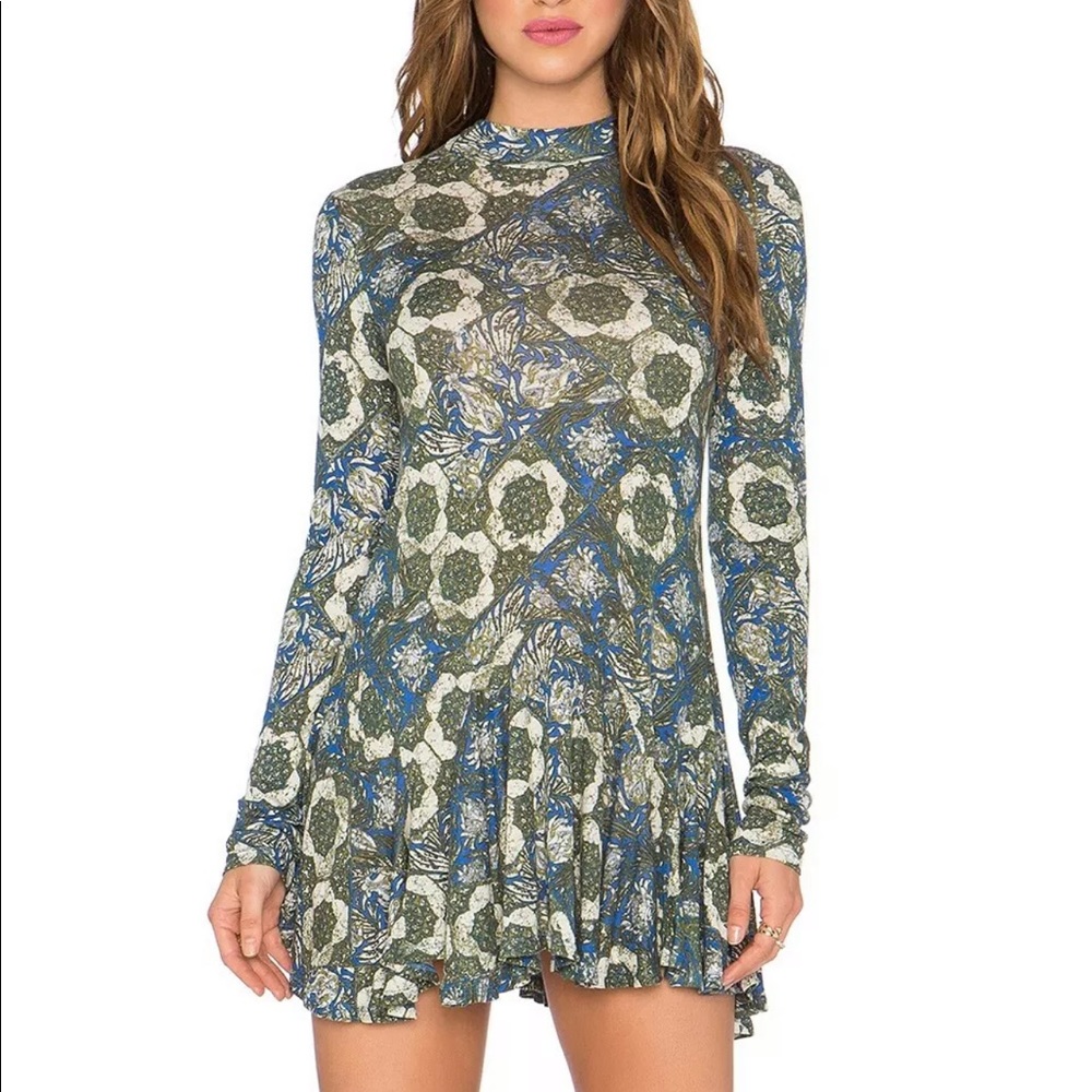 FREE PEOPLE Annabelle Linen mock neck Mini Dress